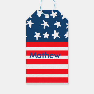 4th july independence day add name text US flag Gift Tags