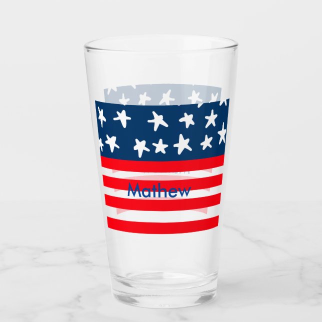 4th july independence day add name text US flag Glass (Front)