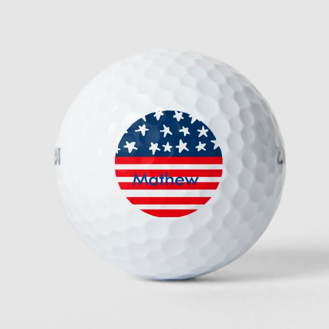 4th july independence day add name text US flag Golf Balls (Front)