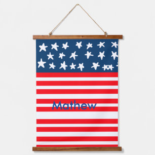 4th july independence day add name text US flag Hanging Tapestry