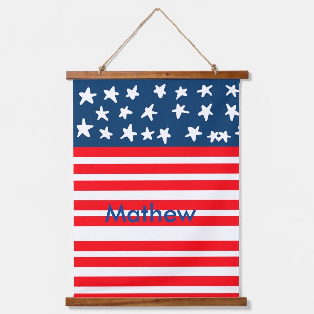4th july independence day add name text US flag Hanging Tapestry (Front)
