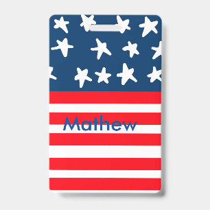 4th july independence day add name text US flag ID Badge