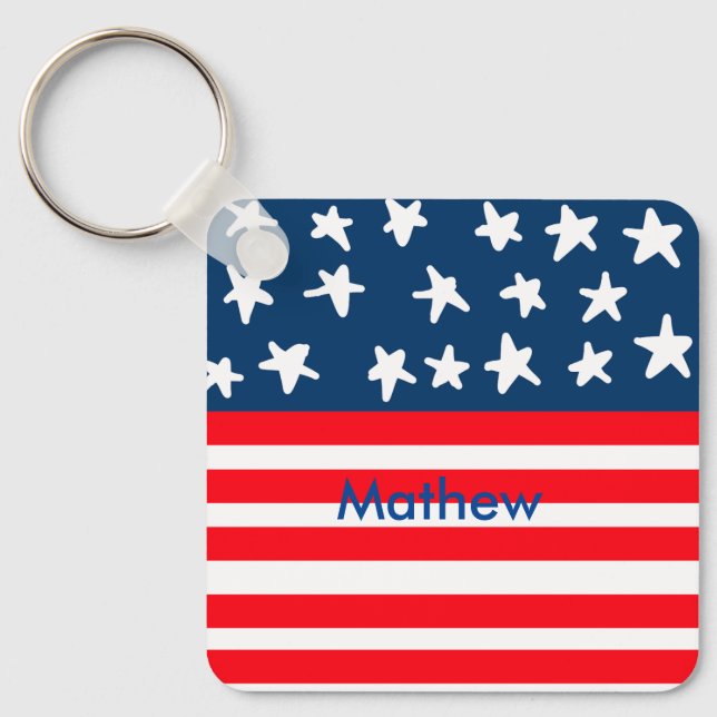 4th july independence day add name text US flag Key Ring (Front)