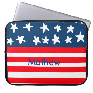 4th july independence day add name text US flag Laptop Sleeve