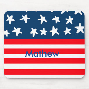 4th july independence day add name text US flag Mouse Mat