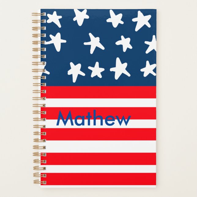 4th july independence day add name text US flag Planner (Front)