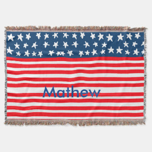 4th july independence day add name text US flag Throw Blanket
