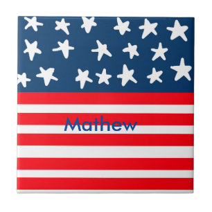 4th july independence day add name text US flag Tile