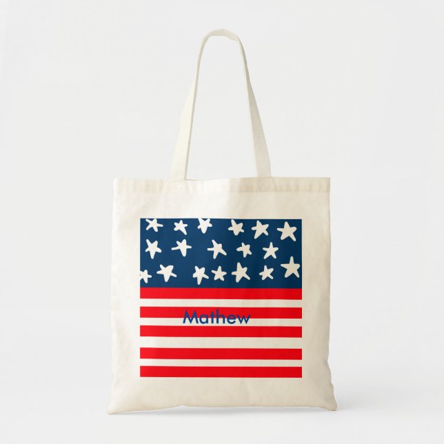 4th july independence day add name text US flag Tote Bag (Front)