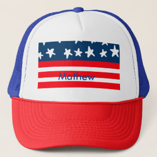 4th july independence day add name text US flag Trucker Hat