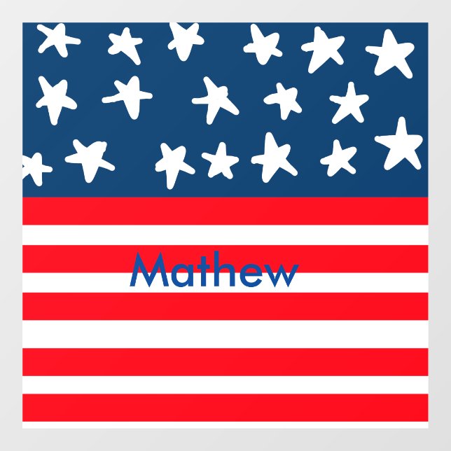 4th july independence day add name text US flag Window Cling (Sheet)