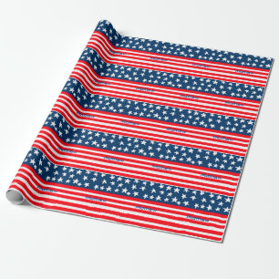 4th july independence day add name text US flag Wrapping Paper