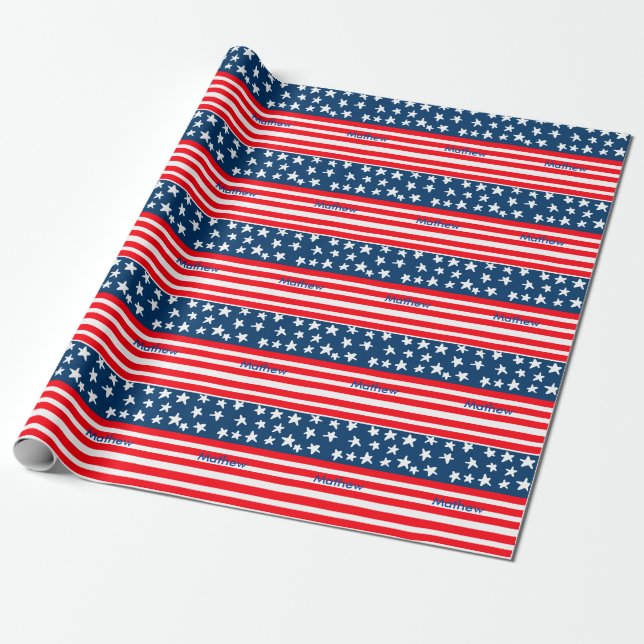 4th july independence day add name text US flag Wrapping Paper (Unrolled)