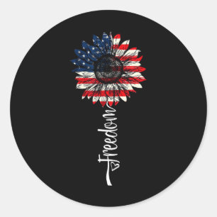 4th July Independence Day American Flag Sunflower Classic Round Sticker
