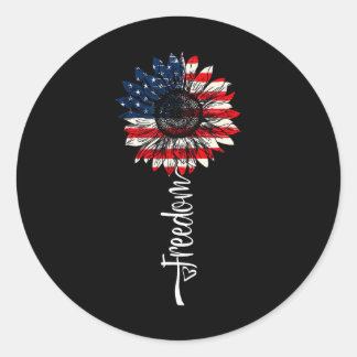 4th July Independence Day American Flag Sunflower  Classic Round Sticker