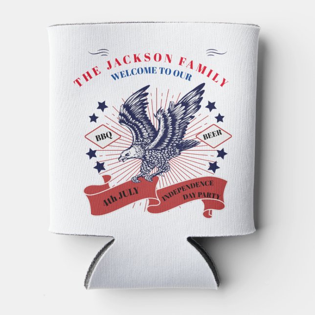 4th July Independence Day. Editable text. Can Cooler (Front)