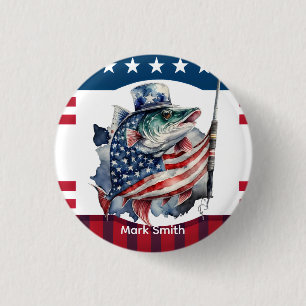 4th July Independence Day for fishing lovers 3 Cm Round Badge