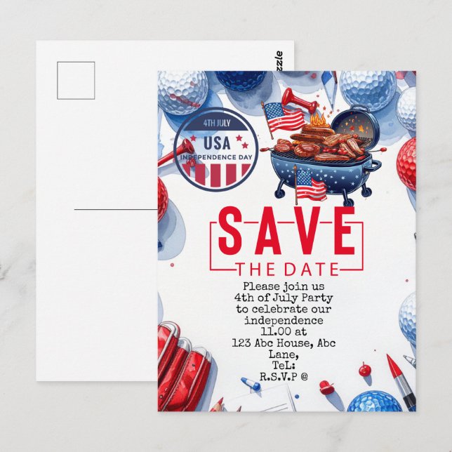  4th July   Independence Day Golfer party   Postcard (Front/Back)