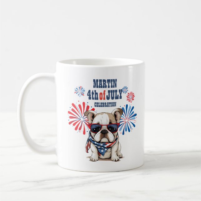 4th July Independence Day Red White Blue Bulldog Coffee Mug (Left)