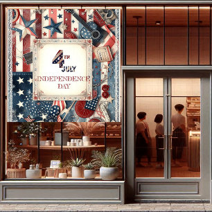 4th July Independence Day Shabby Chic Star Stripes Window Cling