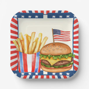 4th July Independence Day with American Flag Paper Plate