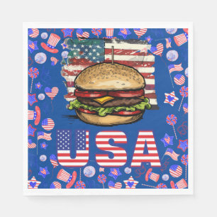4th July Independence Day with American Hamburger Napkin