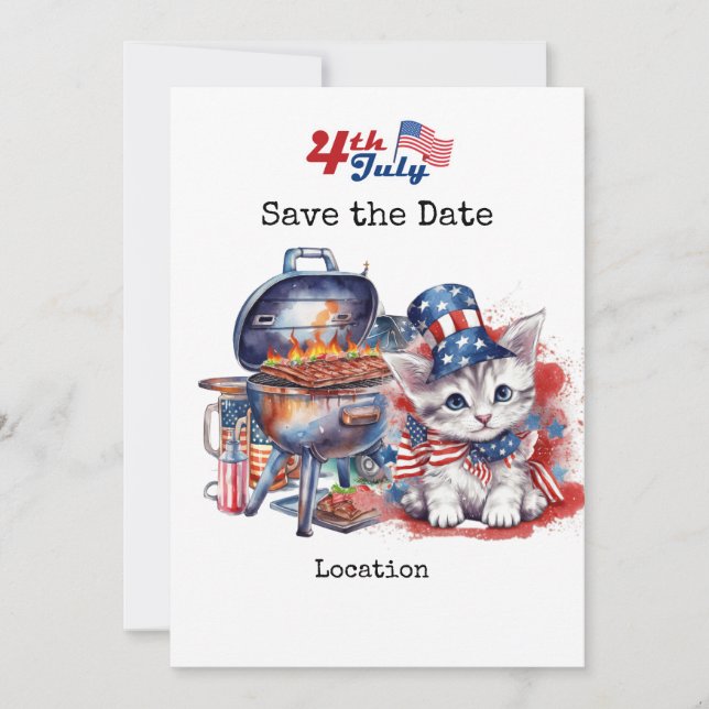  4th July Independence Day with Cat Invitation (Front)