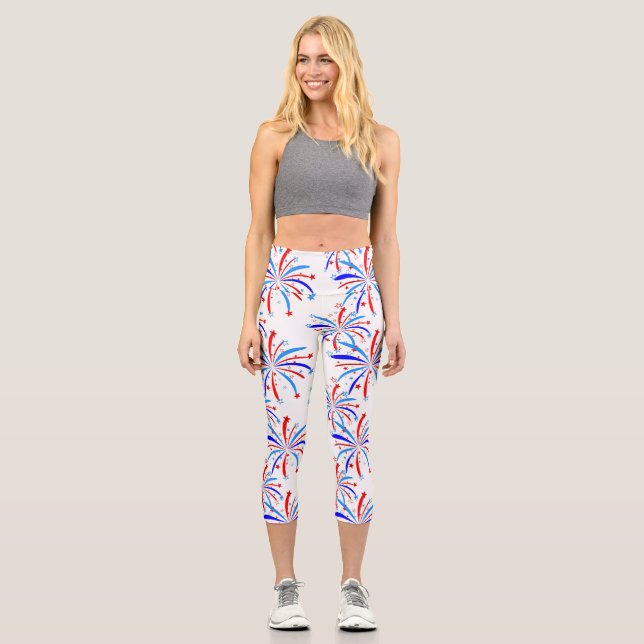 4th july independence fireworks stars  capri leggings (Front)
