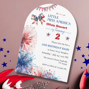 4th July Little miss America 2nd Birthyday Invitation
