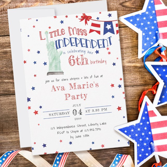4th July Little Miss Independant Any Age Birthday Invitation (Creator Uploaded)