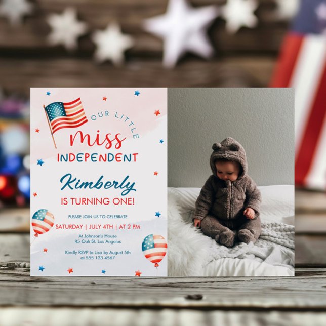 4th July Little Miss Independant Birthday Photo Invitation (Creator Uploaded)