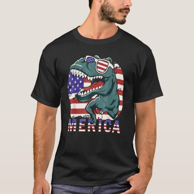 4th July Merica Dinosaur Trex Sunglass American Fl T-Shirt (Front)
