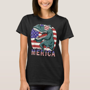 4th July Merica Dinosaur Trex Sunglass American Fl T-Shirt