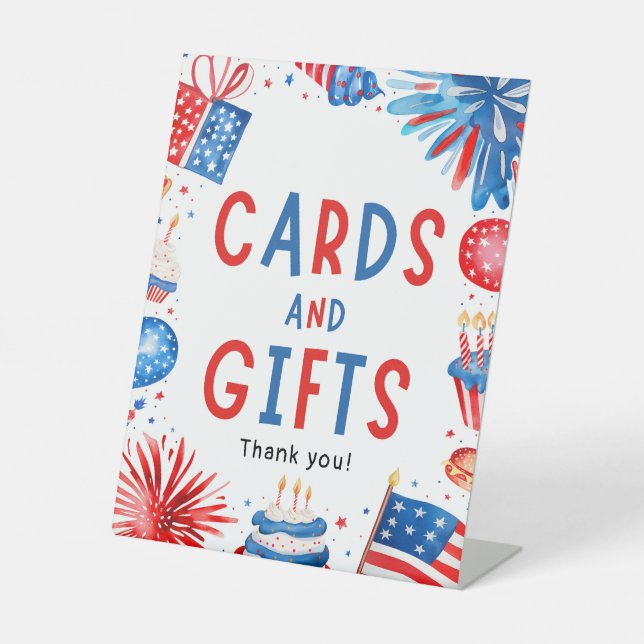4th July Patriotic Fireworks Summer Cards & Gifts Pedestal Sign (Front)