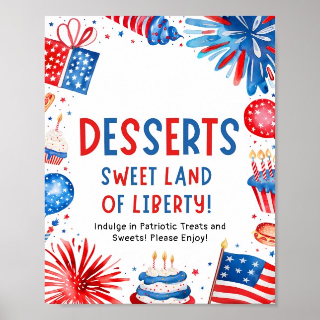 4th July Patriotic Fireworks Summer Dessert Sign (Front)