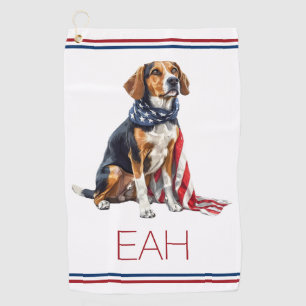 4th July Patriotic Hound Dog Monogram Golf Towel