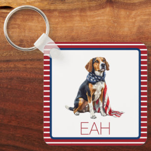 4th July Patriotic Hound Dog Monogram Key Ring