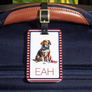 4th July Patriotic Hound Dog Monogram Luggage Tag