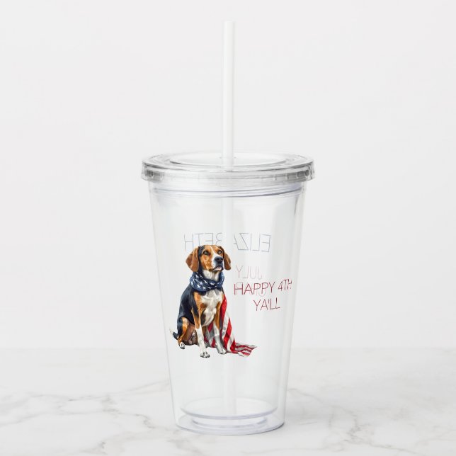 4th July Patriotic Hound Dog Personalised Acrylic Tumbler (Front)