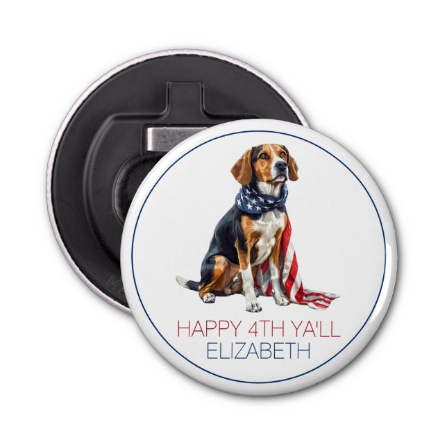 4th July Patriotic Hound Dog Personalised Bottle Opener (Front)