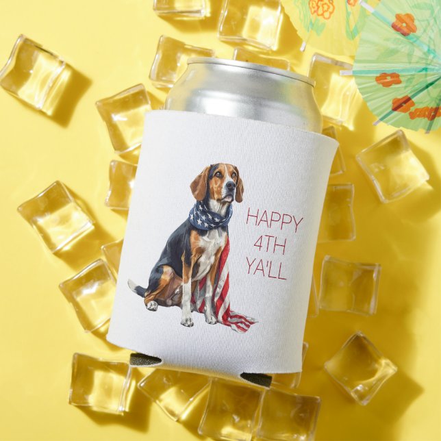 4th July Patriotic Hound Dog Personalised Can Cooler (In Situ Summer)