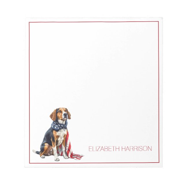 4th July Patriotic Hound Dog Personalised Notepad (Front)