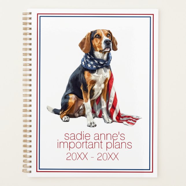 4th July Patriotic Hound Dog Personalised Planner (Front)