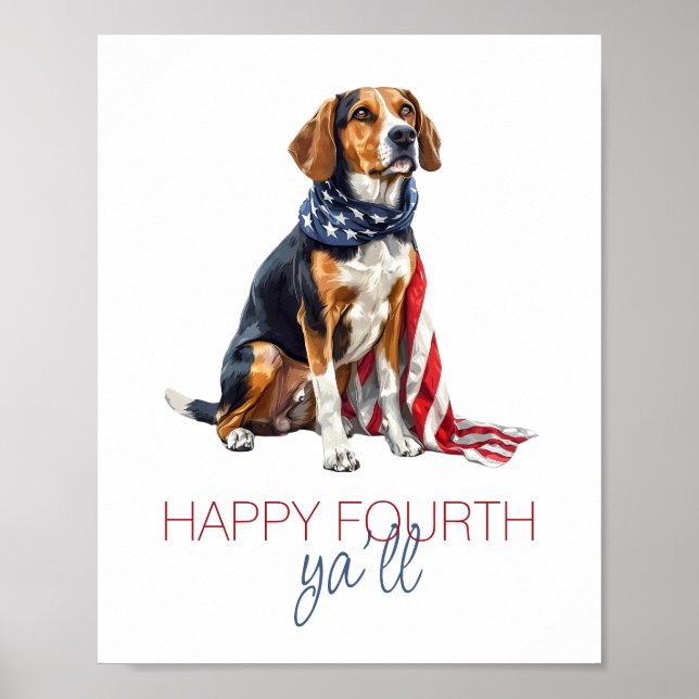 4th July Patriotic Hound Dog Personalised Poster (Front)