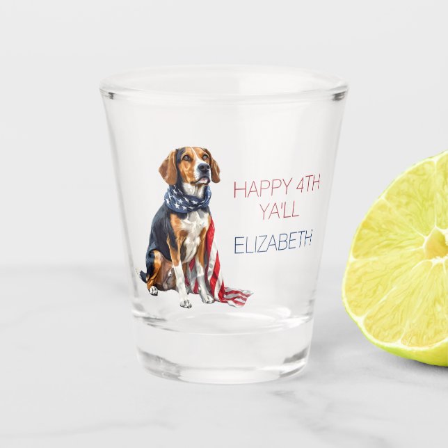4th July Patriotic Hound Dog Personalised Shot Glass (Front)