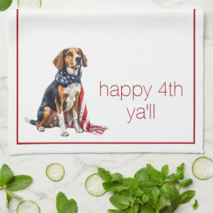 4th July Patriotic Hound Dog Personalised Tea Towel