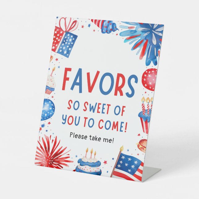 4th July Patriotic Red White and Blue Favours Sign (Front)