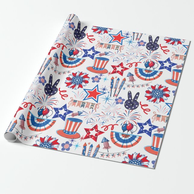 4th July Pattern 01x4 Wrapping Paper (Unrolled)