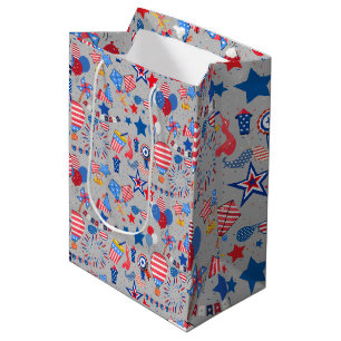 4th July Pattern 04x4 LGrey BG Medium Gift Bag