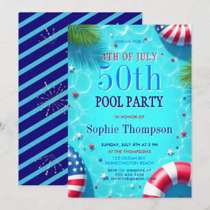 4th July Pool Party Americana Chic 50th Birthday Invitation